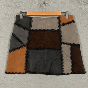 Zara Patchwork Suede Leather Mini Skirt Women's Small S Boho Western Whipstitch